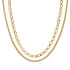Gliederketten- und Herringbone-Design Halsketten-Set, Edelstahl, ca. 50 cm, goldafarben