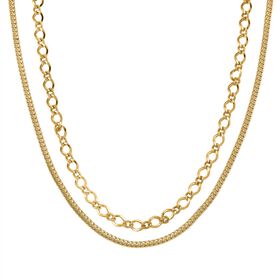 Gliederketten- und Herringbone-Design Halsketten-Set, Edelstahl, ca. 50 cm, goldafarben