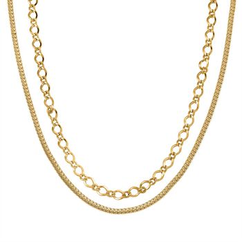 Gliederketten- und Herringbone-Design Halsketten-Set, Edelstahl, ca. 50 cm, goldafarben