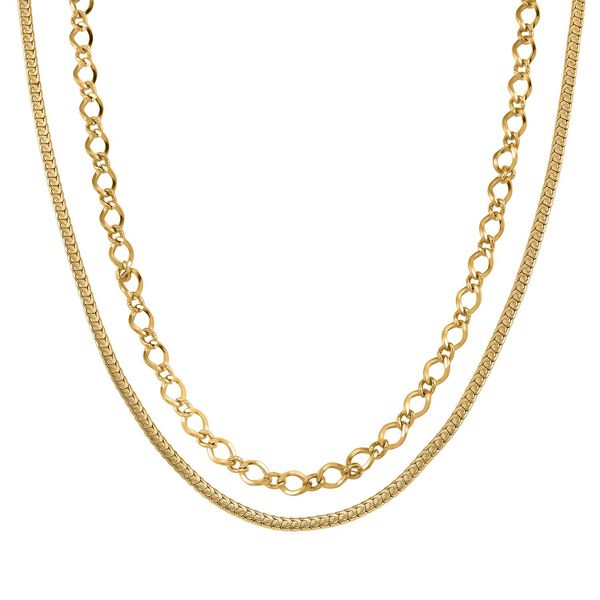 Gliederketten- und Herringbone-Design Halsketten-Set, Edelstahl, ca. 50 cm, goldafarben