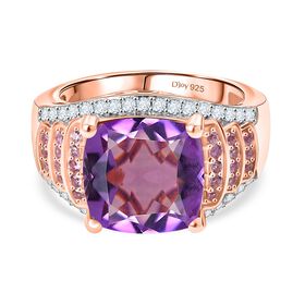 D’joy AA Rose De France Amethyst, Moissanit Ring 925 Silber 750 Roségold Vermeil (Größe 18.00) ca. 5,79 ct