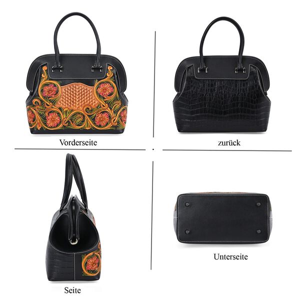 Grand Pelle  - Echtleder Handtasche, 28 x 25 x 15 cm, schwarz image number 5