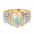 Natürlicher, äthiopischer Welo Opal, Weißer Zirkon Ring, 925 Silber Gelbgold Vermeil (Größe 19.00) ca. 3.53 ct