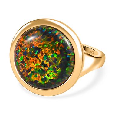 Labor erstellt Schwarzer Opal Ring, 925 Silber Gelbgold Vermeil (Größe 20.00) ca. 4.50 ct