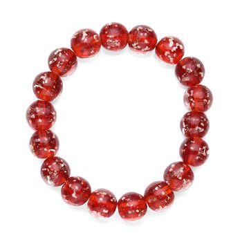 2er Set - Murano-Glasperlen Design, flexibles Armband und Ohrringe, Reiner Edelstahl, Rot