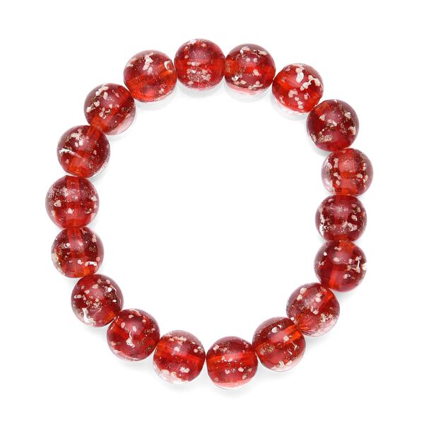 2er Set - Murano-Glasperlen Design, flexibles Armband und Ohrringe, Reiner Edelstahl, Rot image number 3