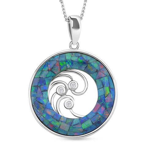 Mosaik Opal und Zirkon Anhänger mit 45cm Kette - 2,44 ct. image number 0