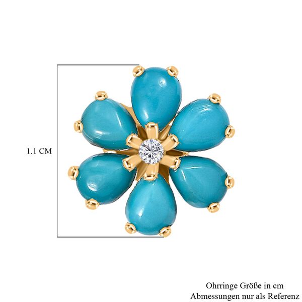 D'Joy AA Sleeping Beauty T&uuml;rkis, Wei&szlig;er Zirkon Ohrringe 925 Silber 750 Gelb Vergoldet ca. 1.86 ct image number 5