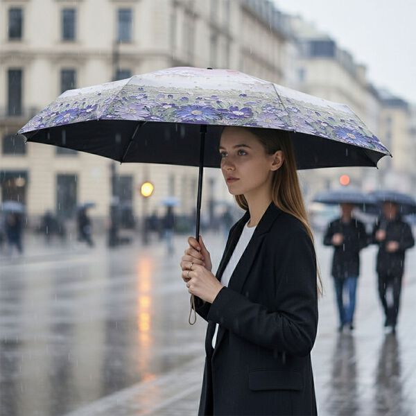 Sturmfester Poket-Regenschirm mit floralem print, leichtgewicht 261gr, mit UV-Schutz  91cm, Glasfaser rahmen, Blumenwiese image number 0