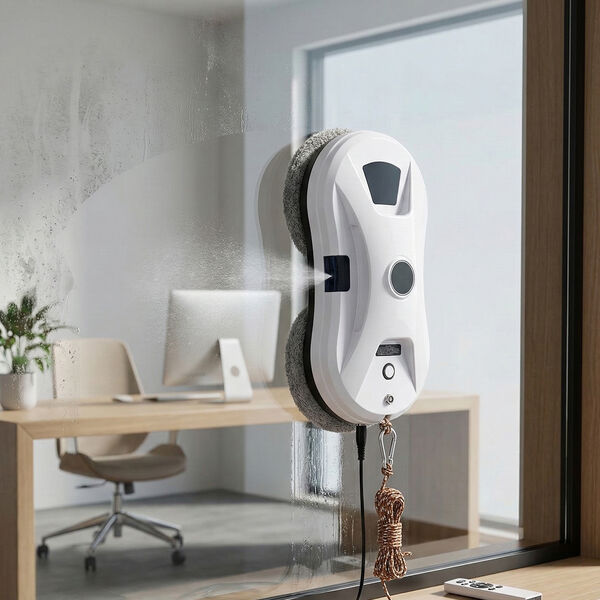 Elektrischer Fensterreinigungs roboter, 80 W, Fernbedienung, 10 Reinigungst&uuml;cher, Sicherheitsseil, Wassertank, Wei&szlig; image number 1