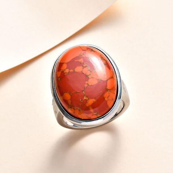 Orange Mohave T&uuml;rkis Ring, Edelstahl, (Gr&ouml;&szlig;e 16.00), ca. 15.94 ct image number 2