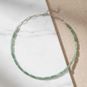 Gr&uuml;ner Aventurin Halskette ca. 50 cm + 5 cm Extender, 316L Edelstahl ca. 62.50 ct