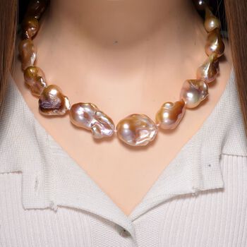 Exklusives Angebot- AAAA Mehrfarbige S&uuml;&szlig;wasser Barockperle Collier, ca. 45 cm 925 Silber vergoldet