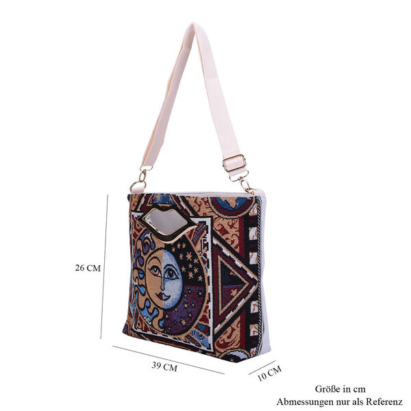 Jacquard Crossbody Tasche, Mond Muster, Größe 39x10x26 cm, Mehrfarbig image number 6