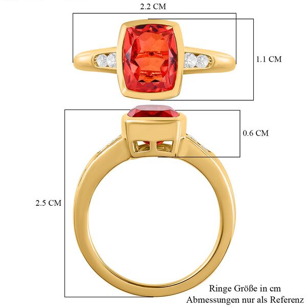 Padparadscha Triplett Quarz und wei&szlig;er Zirkon-Ring, 925 Silber vergoldet (Gr&ouml;&szlig;e 17.00) ca. 2,62 ct image number 8