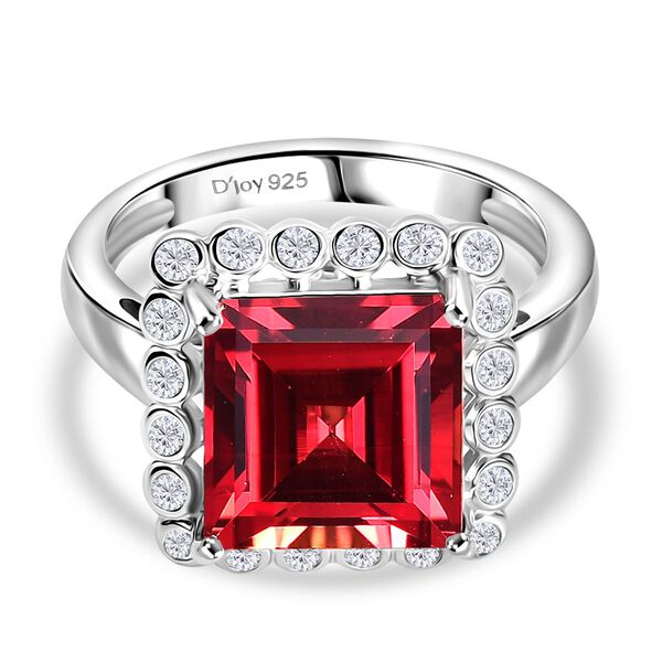 Sunset Serenity - D'joy Lab Grown Padparadscha-Saphir , Wei&szlig;er Zirkon Ring 925 Silber rhodiniert (Gr&ouml;&szlig;e 19.00) ca. 7.36 ct