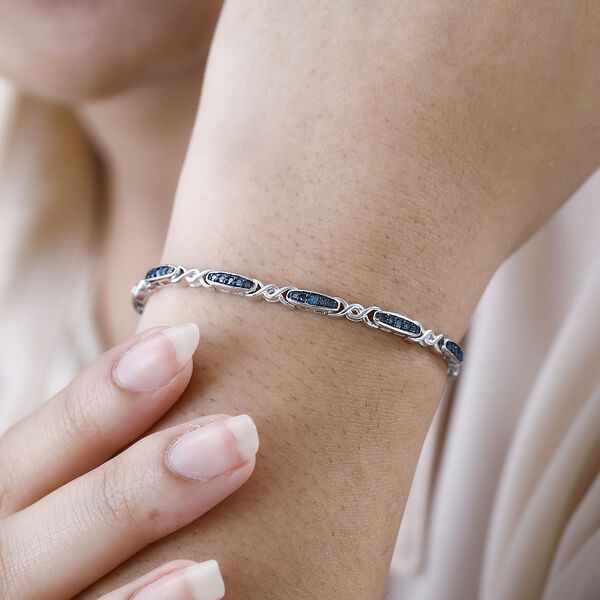 Blauer Diamant Armband, ca. 19 cm, 925 Silber platiniert, ca. 0.75 ct image number 3