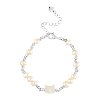 Wei&szlig;e Muschelkernperle, Mehrfarbige S&uuml;&szlig;wasser Perle Armband ca. 15.25 cm + 3.5 cm Extender, Nickelfreies Messing Silberfarben