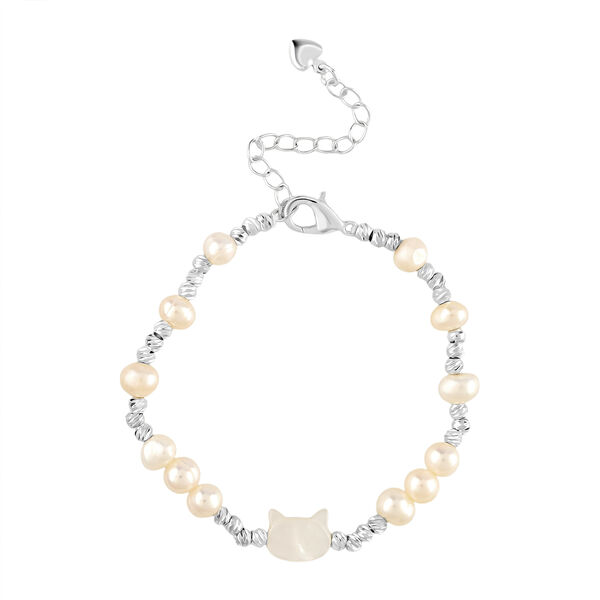 Wei&szlig;e Muschelkernperle, Mehrfarbige S&uuml;&szlig;wasser Perle Armband ca. 15.25 cm + 3.5 cm Extender, Nickelfreies Messing Silberfarben