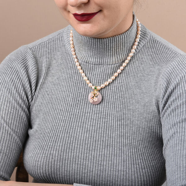 JARDIN-KOLLEKTION Pfirsich-S&uuml;&szlig;wasserperlen- und mehrfarbige Edelstein-Halskette, 45 cm, 925 Silber vergoldet ca. 86,51 ct image number 1