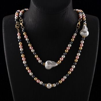 3er Set Mehrfarbige-Muschelkernperlen-Schmuckst&uuml;cke, bestehend aus Armband (ca. 19 cm) und zwei Halsketten (ca. 40 cm und 50 cm), gelb vergoldet