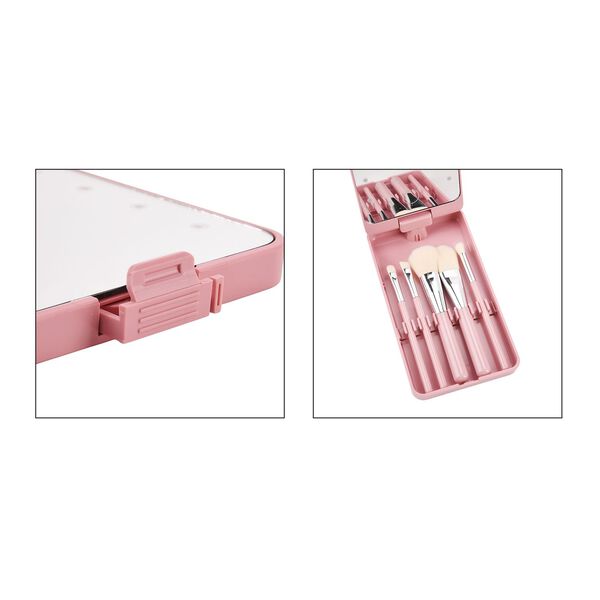5-teiliges Reise-Makeup-Pinselset mit Spiegel, 16x8,9x2,6cm, rosa image number 8