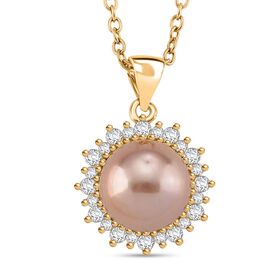 Lila Edison Perle, Weißer Zirkonia Schmuckset Messing, Reines Kupfer vergoldet