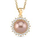 Lila Edison Perle, Weißer Zirkonia Schmuckset Messing, Reines Kupfer vergoldet