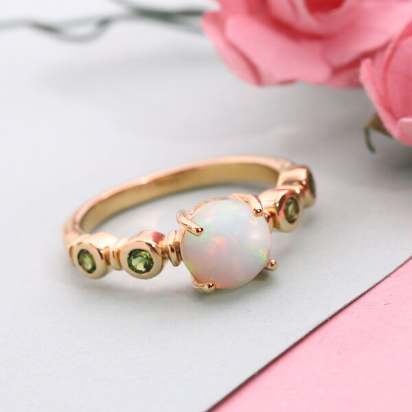 Natürlicher Äthiopischer Opal und Natürlicher Chromdiopsid Ring 925 Silber vergoldet  ca. 1,17 ct image number 2