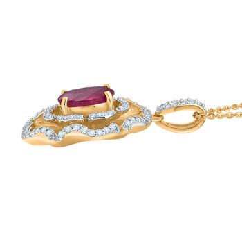 D'Joy - Liebe in Bl&uuml;te Afrikanischer Rubin (Fissure gef&uuml;llt), Wei&szlig;er Zirkon Schmuckset ca. 50 cm 925 Silber 750 Gelbgold Vermeil ca. 3.59 ct