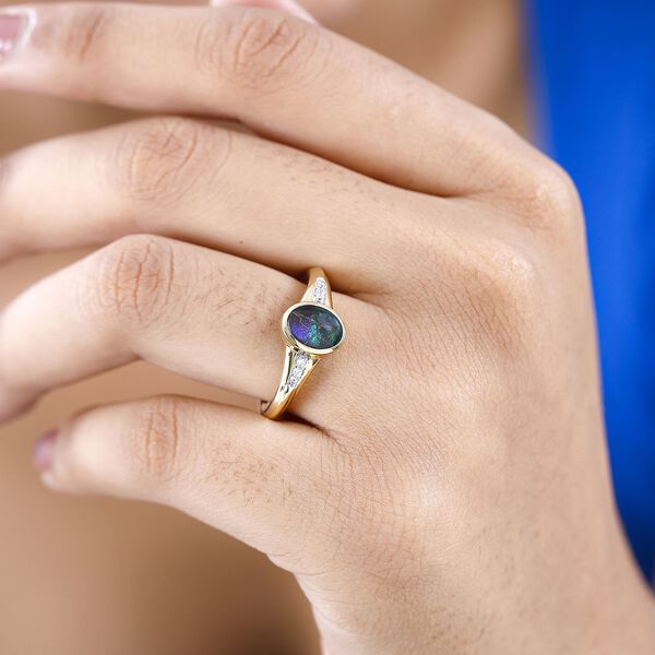 Kanadischer Ammolit, weißer Zirkon Ring, 925 Silber Gelbgold Vermeil, (Größe 19.00) ca. 1.24 ct image number 3