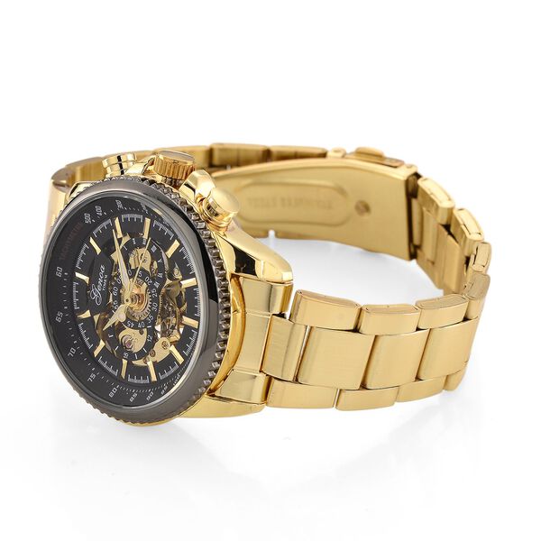 GENOA TIME - Bicolor-Armbanduhr, Reiner Edelstahl, silber-goldfarben, Automatik, 3 ATM wasserdicht image number 5