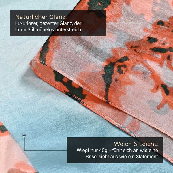 LA MAREY Schal aus 100 % Maulbeerseide, 195×110 cm, blau-orange, floral image number 3