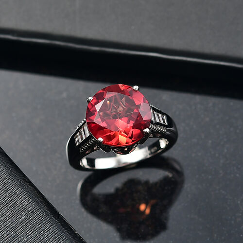 D'Joy Lab Created Padparadscha-Saphir, Weißer Zirkon Ring 925 Silber rhodiniert (Größe 17.00) ca. 9,82 ct image number 1