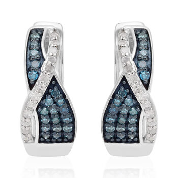 Wei&szlig;er und Blauer Diamant Ohrringe 925 Silber platiniert ca. 0,33 ct