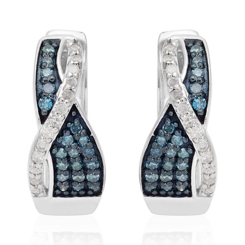Weißer und Blauer Diamant Ohrringe 925 Silber platiniert ca. 0,33 ct image number 0