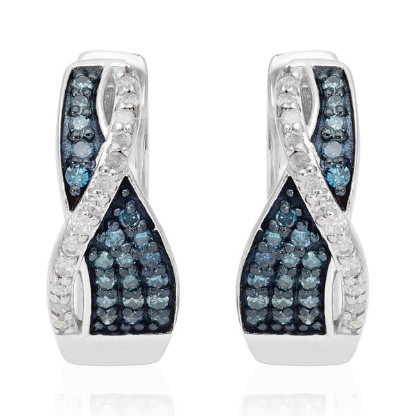 Weißer und Blauer Diamant Ohrringe 925 Silber platiniert ca. 0,33 ct image number 0