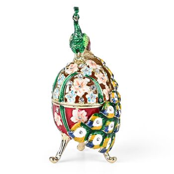 Dekorative Aufbewahrungsbox in Ei-Form mit Pfauenmotiv, 6x5,5x14cm, Gr&uuml;n