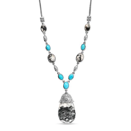 Weiße Büffel und natürliche Sleeping Beauty Türkis-Halskette, 45 cm - 33,93 ct. image number 0