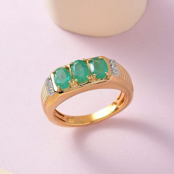 AA Kagem Sambischer Smaragd, weißer Zirkon Ring, 925 Silber Gelbgold Vermeil (Größe 18.00) ca. 1.40 ct image number 2