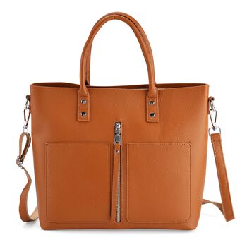 Echtleder Crossbody Tasche, mehrere F&auml;cher, Rei&szlig;verschluss vorne, 31 x 12.5 x 29 cm, Braun