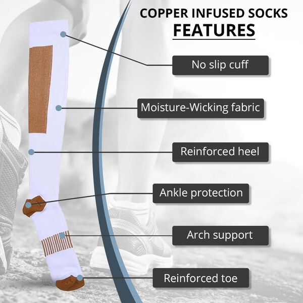 4er Set - Kupferfaser-Kompressions-Strumpfe, Antibakteriell und Anti-Geruch (2x Gr&ouml;&szlig;e S und 2x Gr&ouml;&szlig;e M), Wei&szlig; image number 1