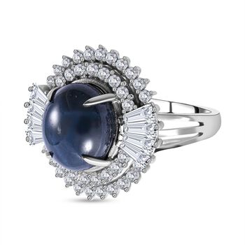 Blauer Sternsaphir und Zirkon-Ring - 7,20 ct.