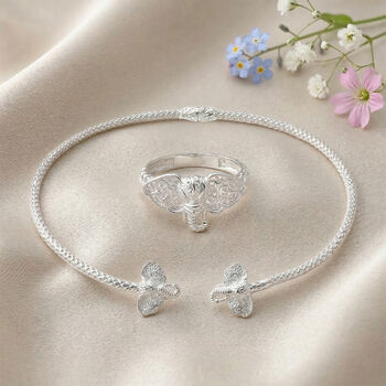 D'Joy Royal Bali Ring und 45cm Halskette im Elefant-Design, 925 Silber