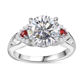 Moissanit, Roter Saphir Ring 925 Silber rhodiniert (Größe 18.00) ca. 4,03 ct