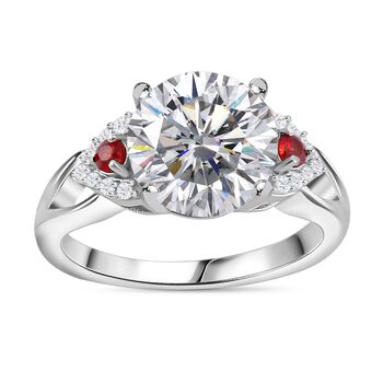 Moissanit, Roter Saphir Ring 925 Silber rhodiniert (Gr&ouml;&szlig;e 18.00) ca. 4,03 ct