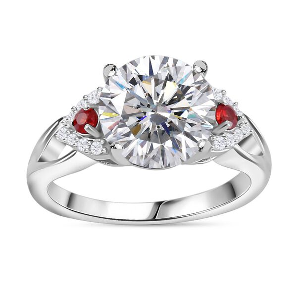 Moissanit, Roter Saphir Ring 925 Silber rhodiniert (Gr&ouml;&szlig;e 18.00) ca. 4,03 ct