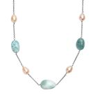 Larimar, Süßwasser Perle Halskette ca. 50 cm 925 Silber rhodiniert