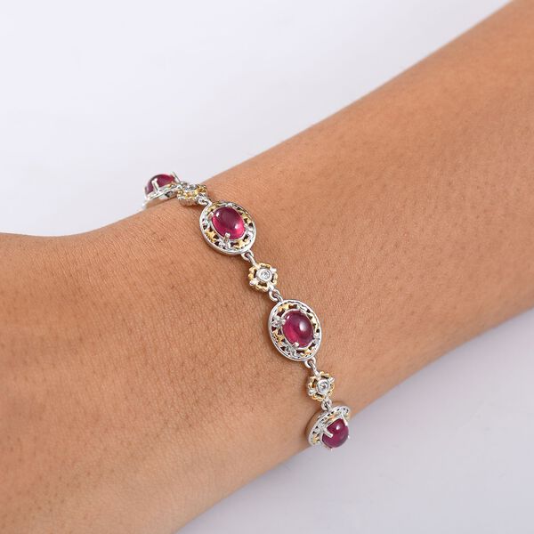 K&ouml;niglicher Glamour- AAA Afrikanischer Rubin (Fissure gef&uuml;llt), Wei&szlig;er Zirkon Armband ca. 19 cm 925 Silber rhodiniert ca. 12.37 ct image number 3