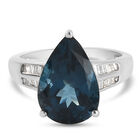 London Blau Topas und Diamant Ring 925 Silber platiniert  ca. 5,75 ct image number 0